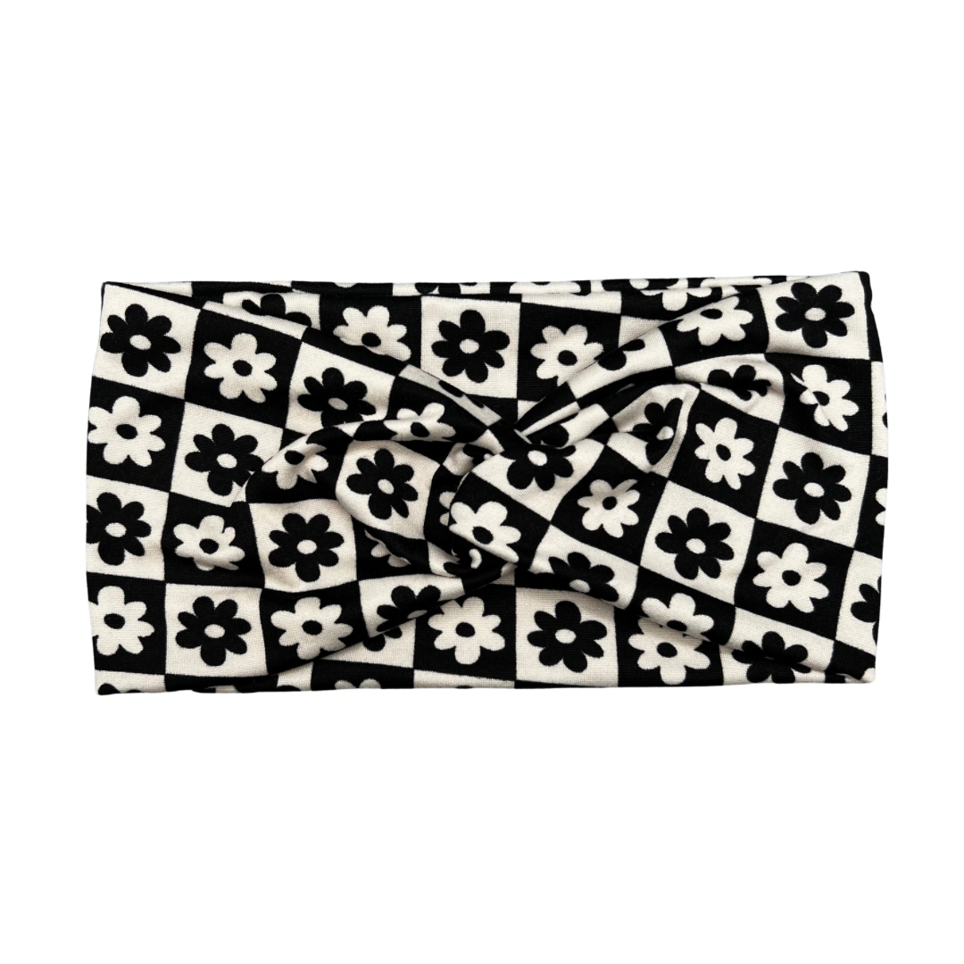 Turban Headband - Daisy Cream Checkers
