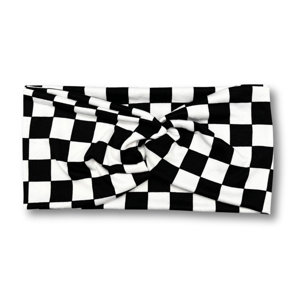 Turban Headband - Black and White Checkers