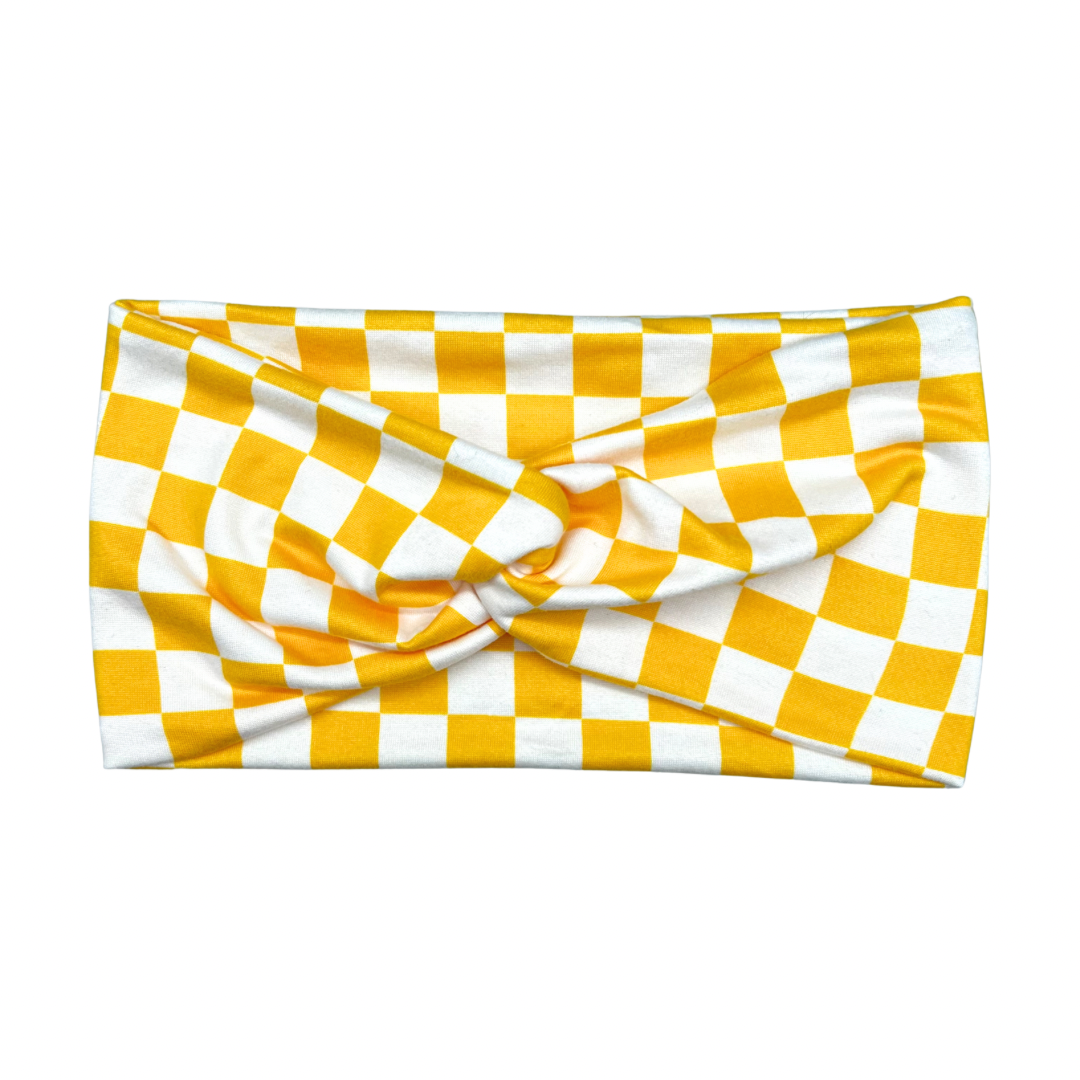 Turban Headband - Yellow and White Checkers