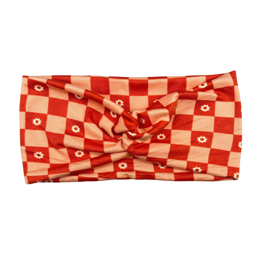 Turban Headband - Hippie Flower Checkers