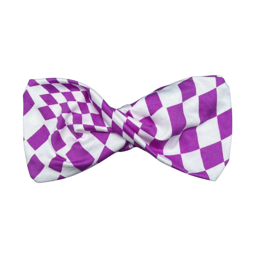 Wide Twist Headband - Purple Wavy Checkers